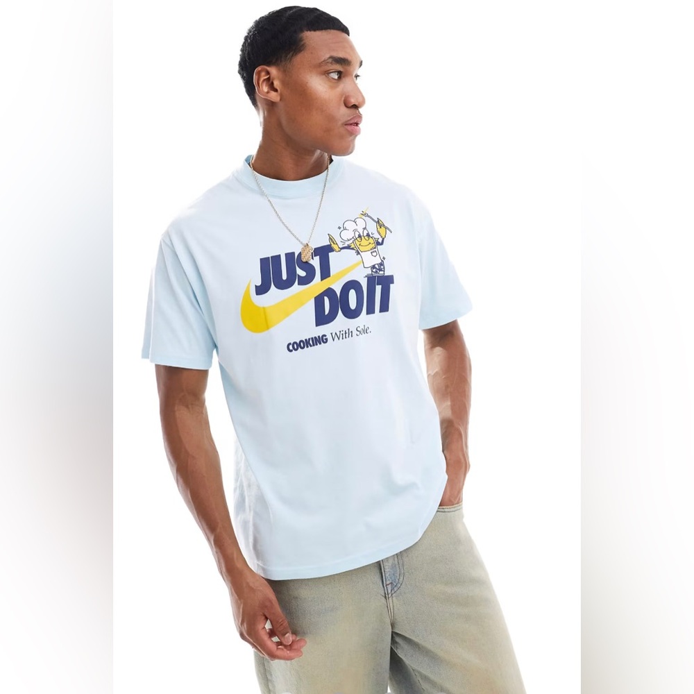 Nike Just Do It Cooking With Sole Light Blue Tee Shirt - Size Medium